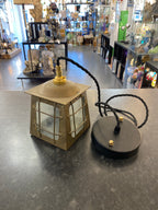 Restored Victorian Mini Ceiling Lantern in Brass and Black with Dimpled Glass