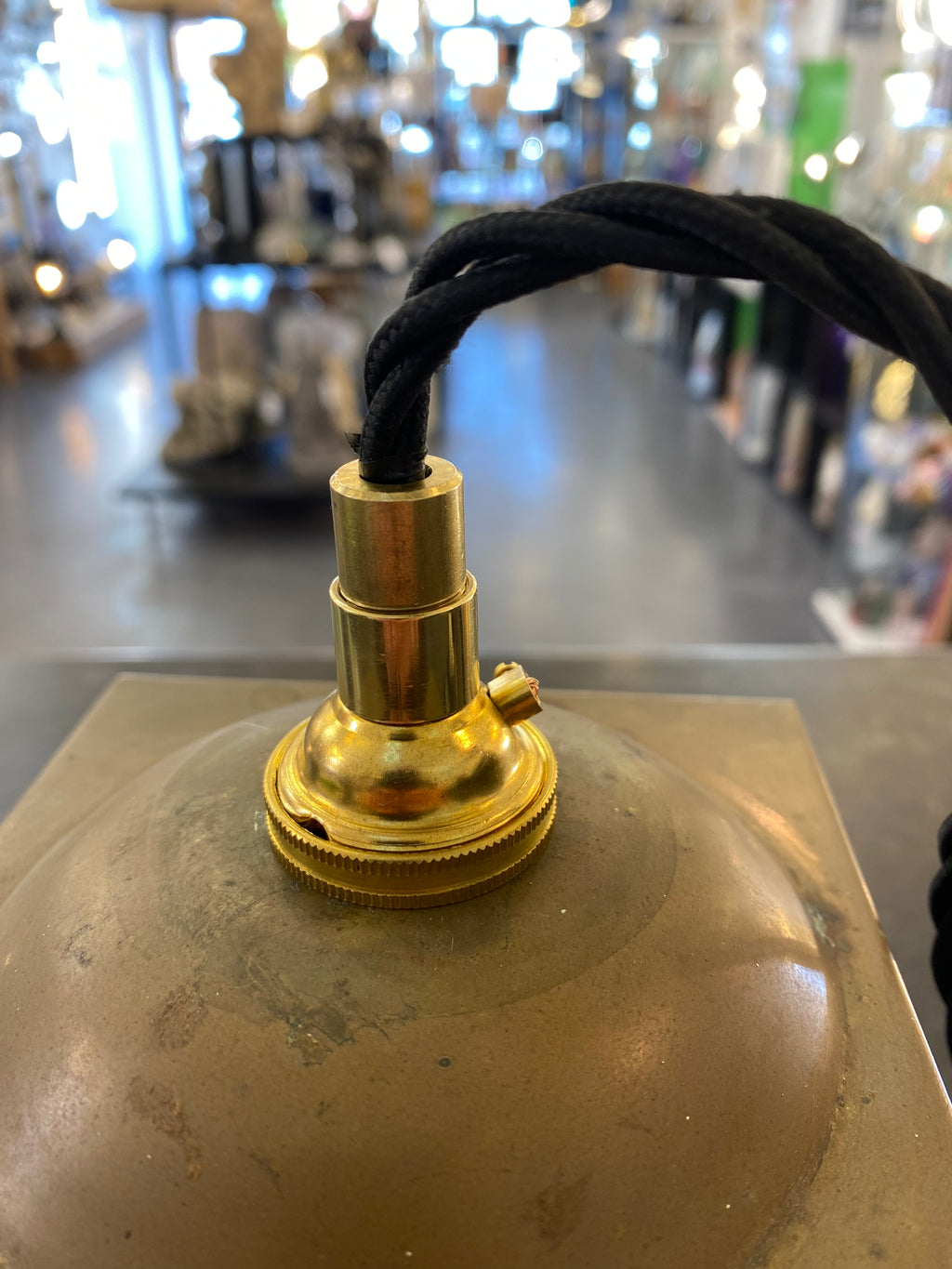 Restored Victorian Mini Ceiling Lantern in Brass and Black with Dimpled Glass