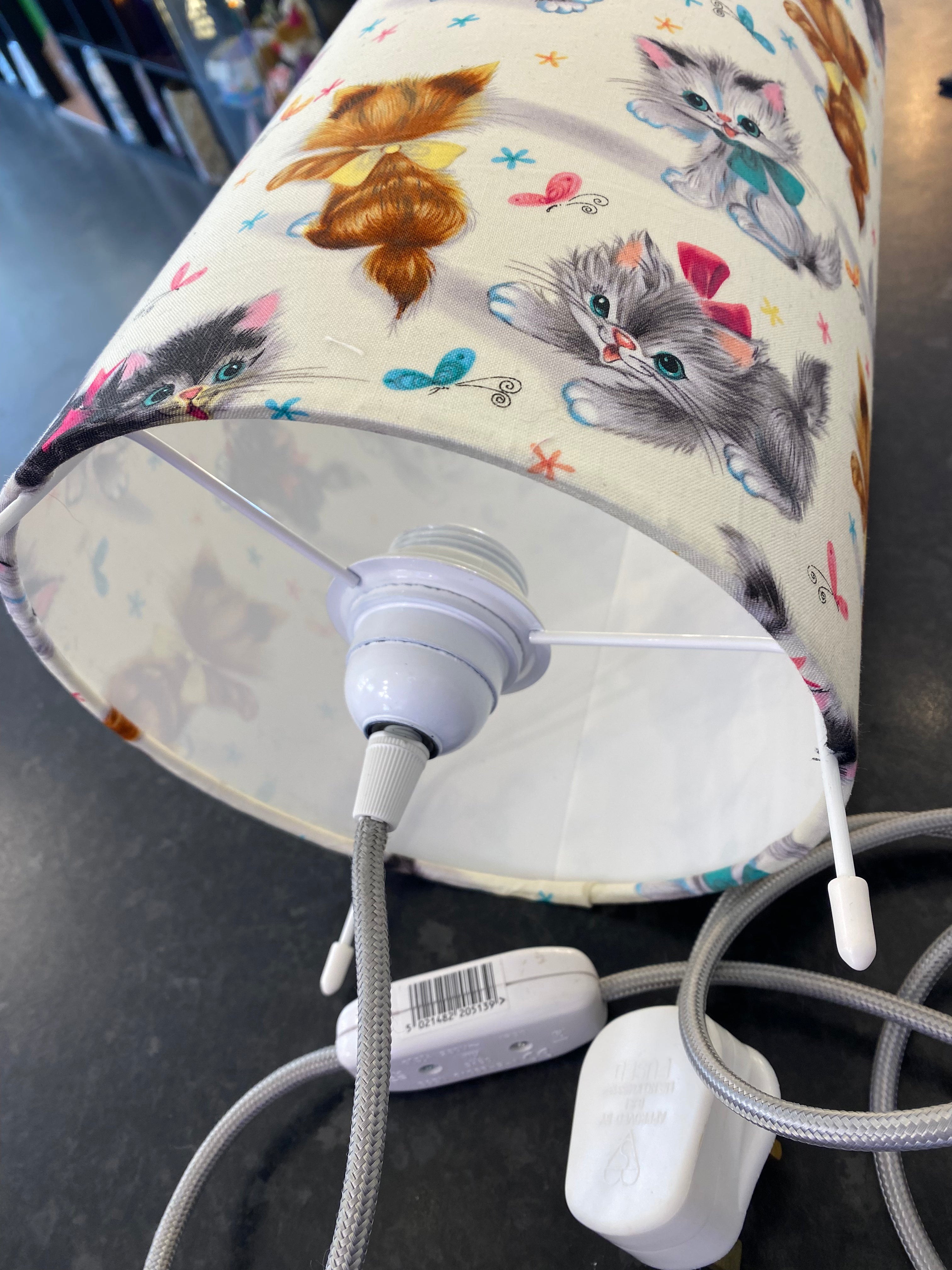 Vintage Style Table Lamp with Hand Crafted Shade - Vintage Cats