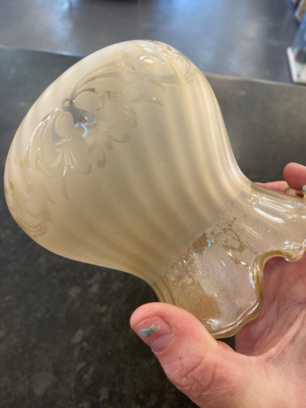 (31) Unknown Fitting - Amber Floral Frosted Shade for a Spring Clip fitting