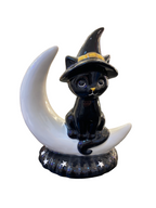 Halloween Cat on Moon Ceramic Figure