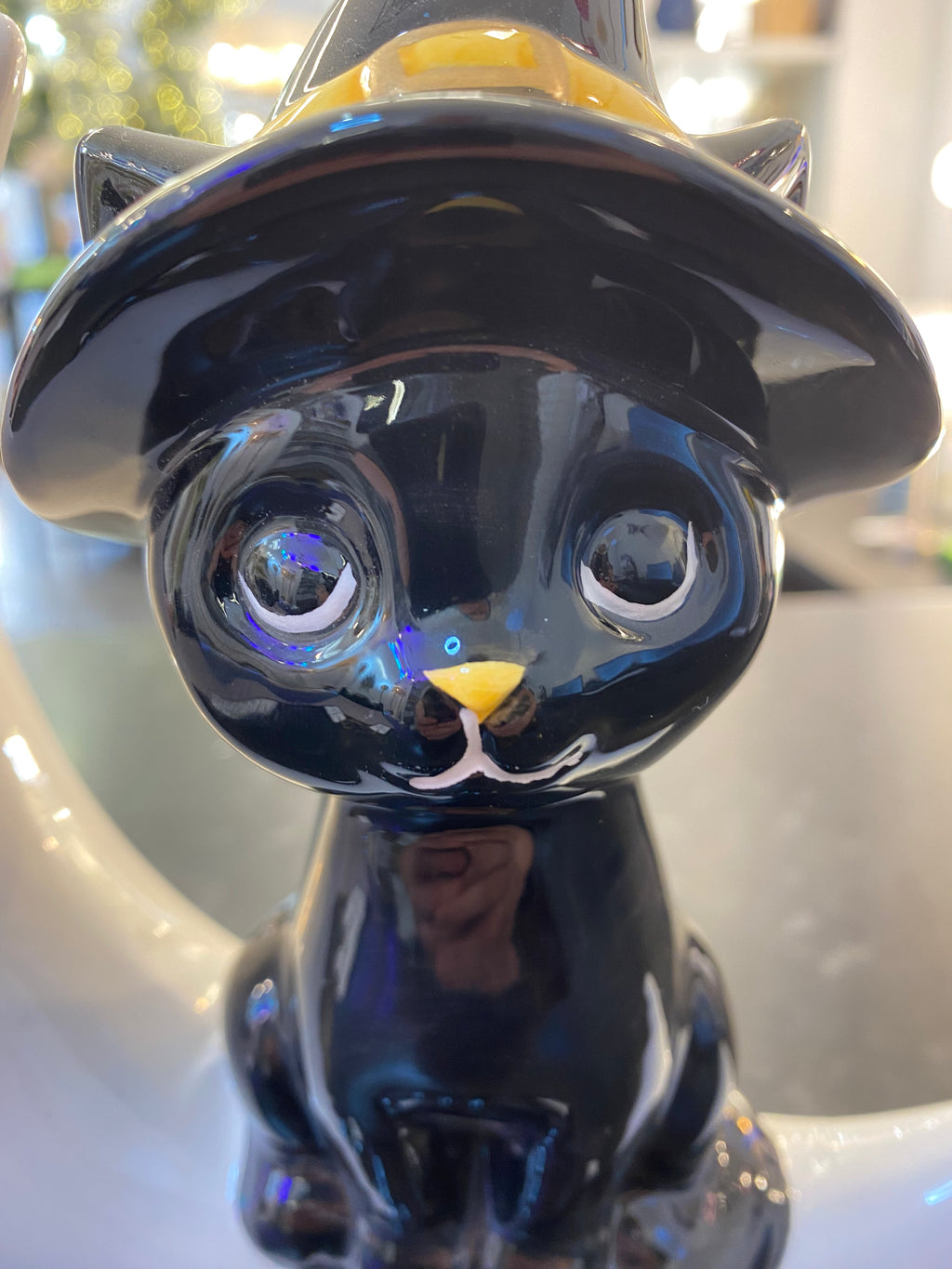 Halloween Cat on Moon Ceramic Figure