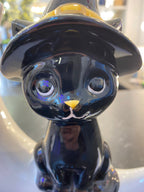 Halloween Cat on Moon Ceramic Figure