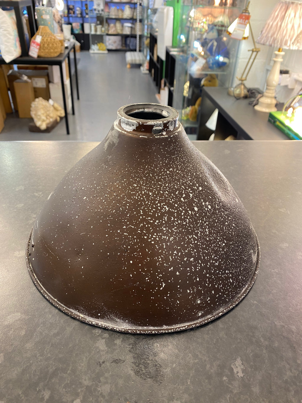 Original 1940’s Tin and Hollophane Glass Industrial style shade
