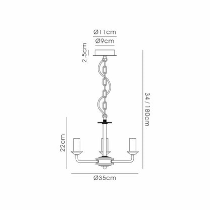 Banyan 3 Light E14 Candleabra NOT inc Shade  (Deco D0354)