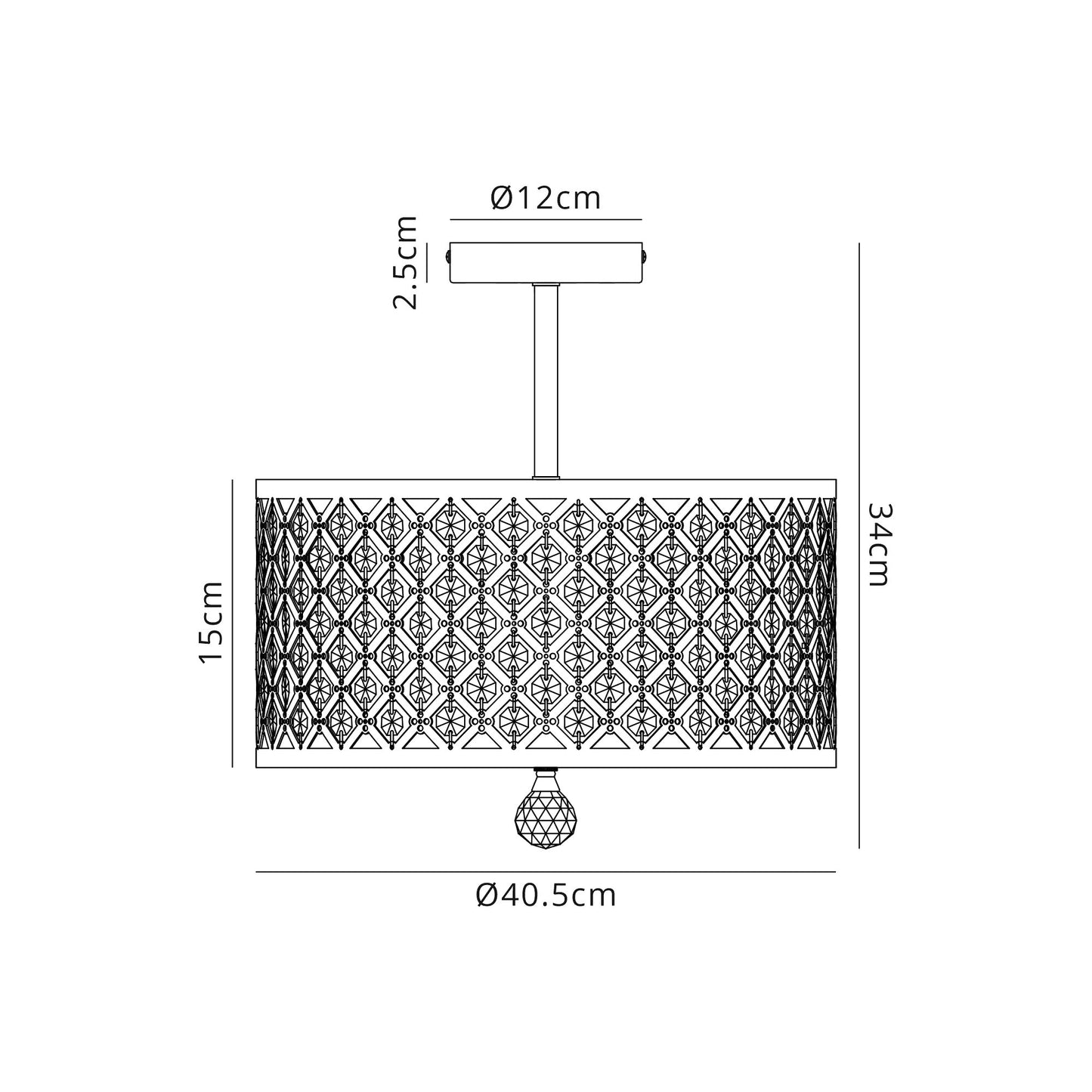 Sasha Large Semi Flush Ceiling Light with Crystal Panels and Glass Diffuser