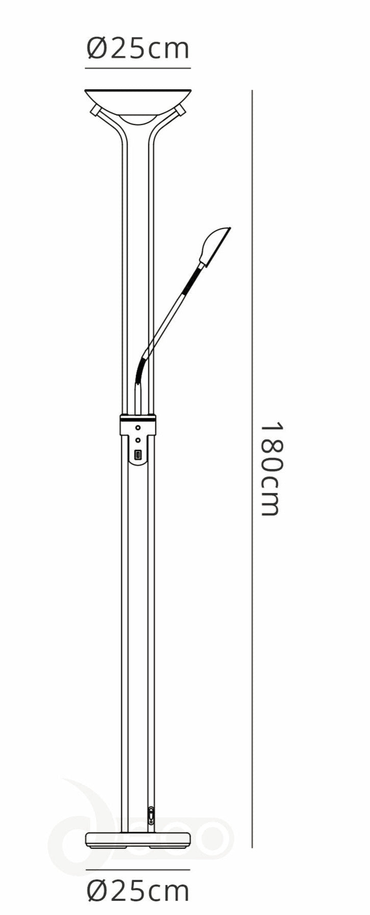 Brazier 2 Light Floor Lamp With USB 2.1 mAh Socket, 20+5W LED, 3000K Touch Dimmer, 2300lm, 3yrs Warranty