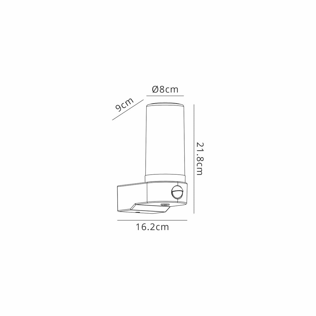 Milo Tubular Wall Lamp With PIR Sensor, 1 x E27, IP54, Polycarbonate Construction, Corrosion Resistant