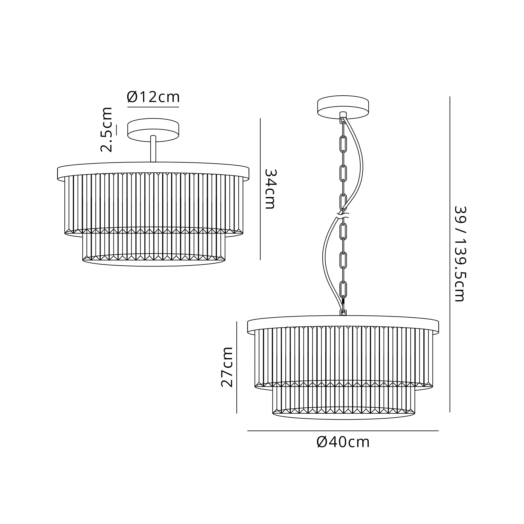 Cosette 40cm Chandelier Pendant/Semi Flush, 4 Light E14