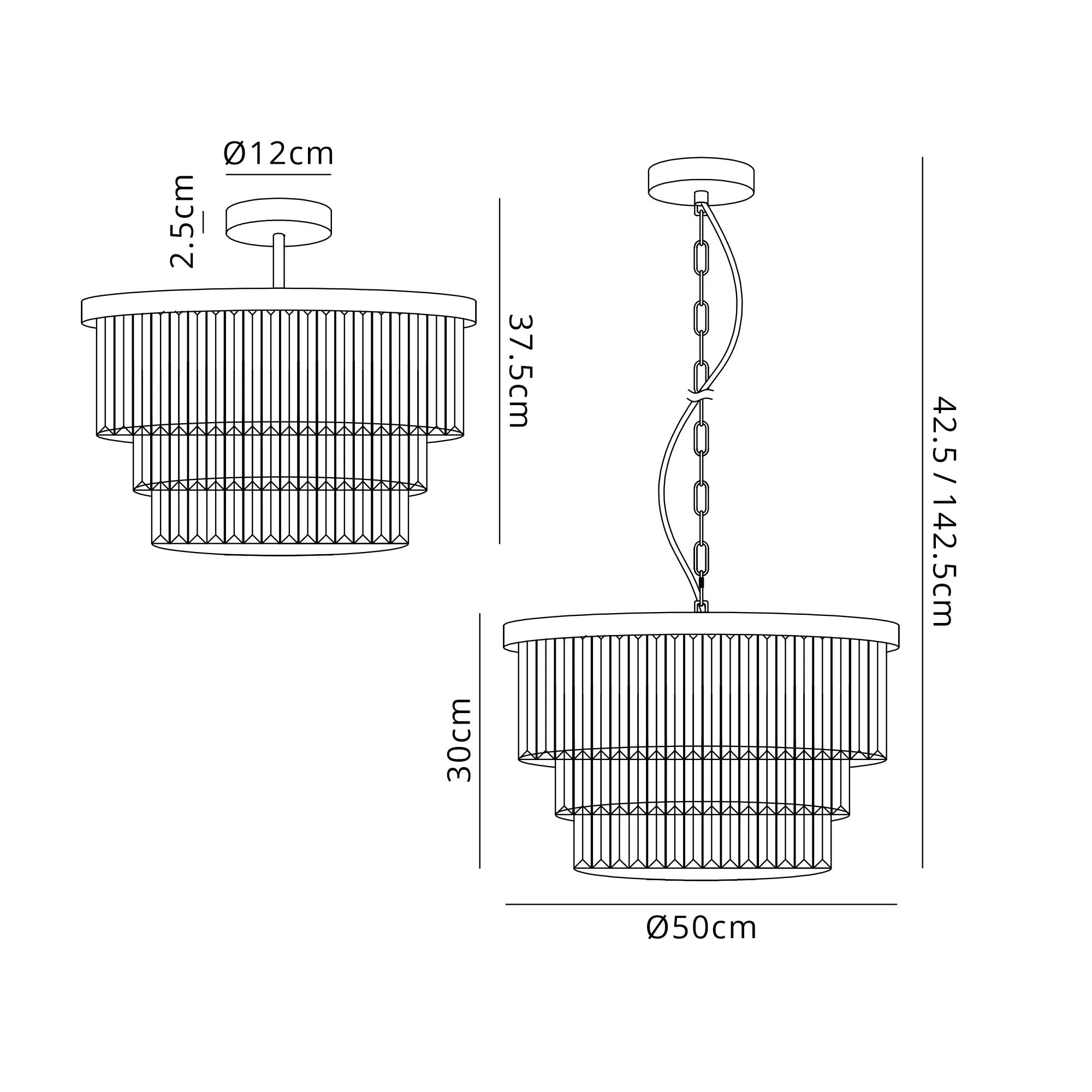 Cosette 50cm Chandelier Pendant/Semi Flush, 5 Light E14