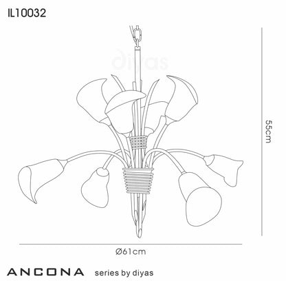 Ancona Pendant in Satin Gold With Frosted Lily Shaped Shades  (Diyas IL10032)