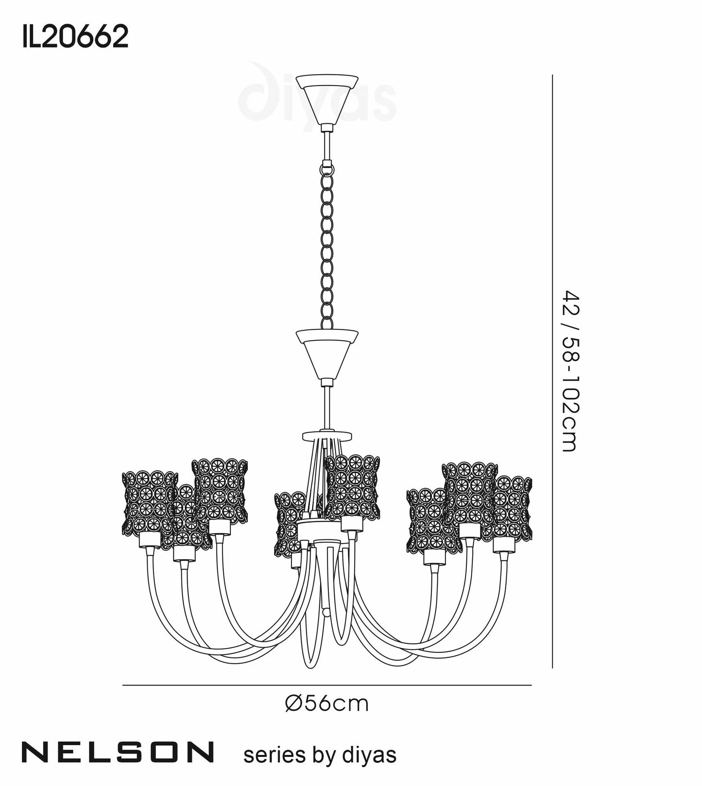 Nelson Pendant 8 Light G9 Antique Brass/Crystal   (Diyas IL20662)