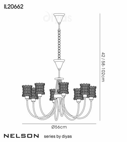 Nelson Pendant 8 Light G9 Antique Brass/Crystal   (Diyas IL20662)