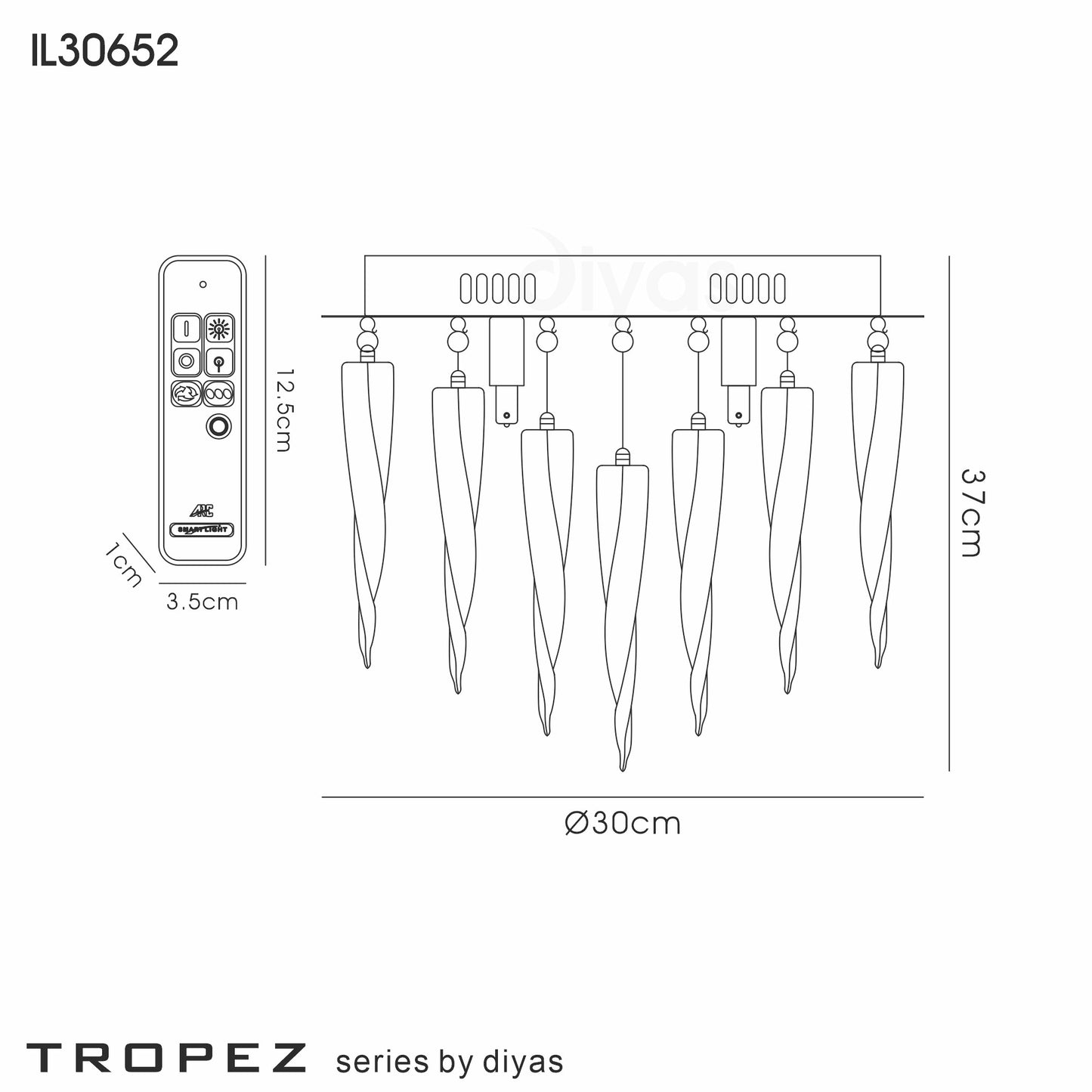 Tropez Ceiling 3 Light G9 With RGB LEDs And Remote Control Polished Chrome/Glass