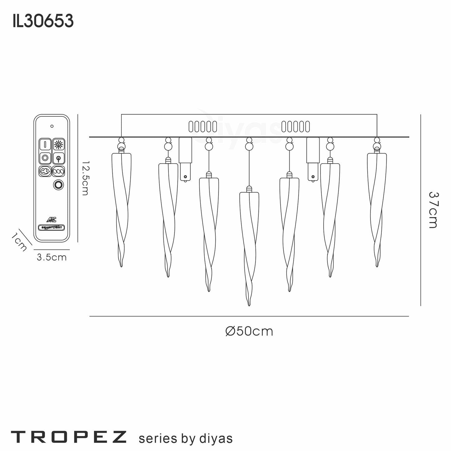 Tropez Ceiling 6 Light G9 With RGB LEDs And Remote Control Polished Chrome/Glass