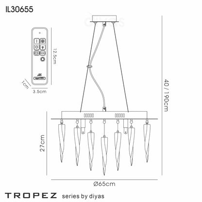 Tropez Flat Pendant 8 Light With RGB LEDs And Remote Control Polished Chrome/Glass