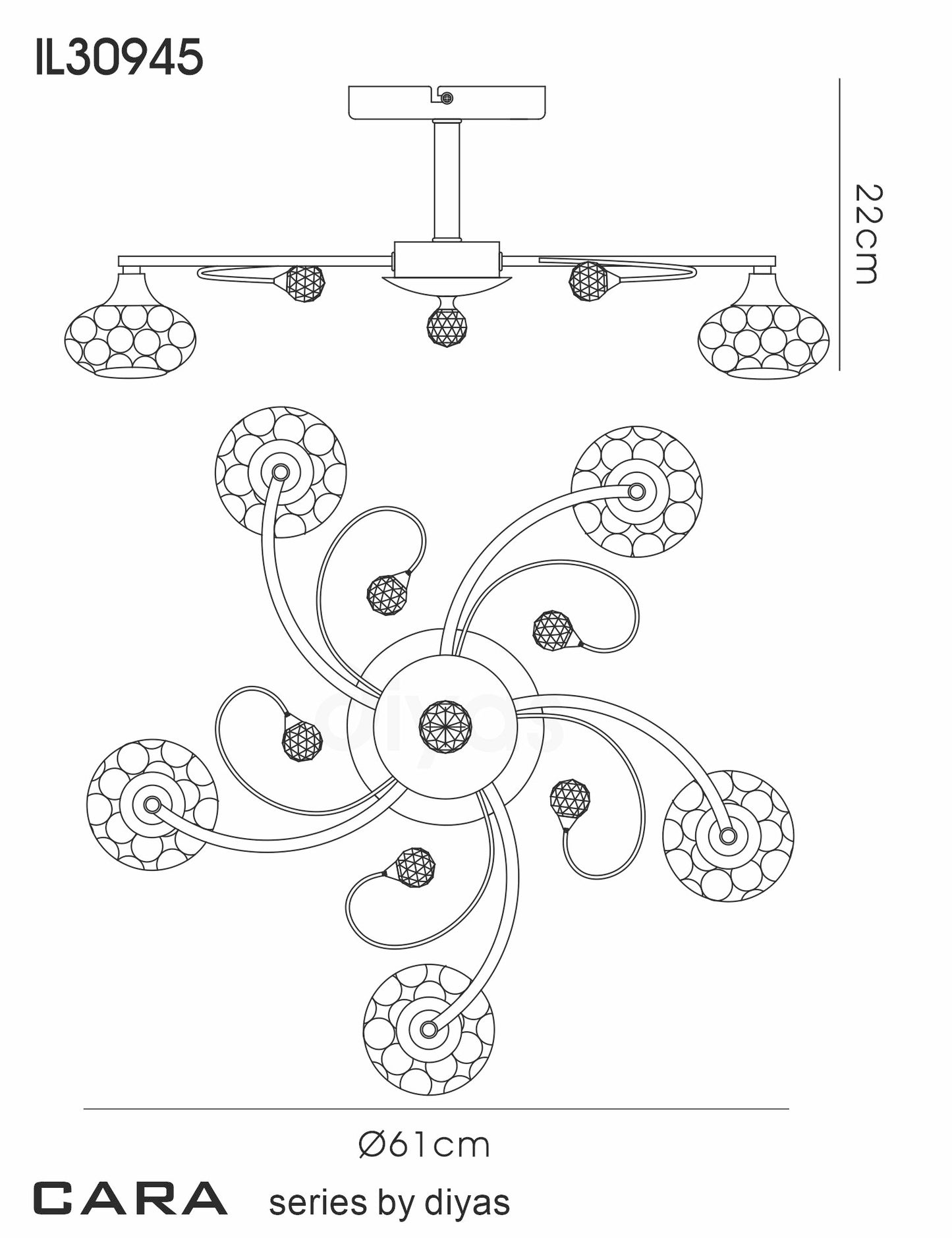 Cara Medium Semi Fush Ceiling Light