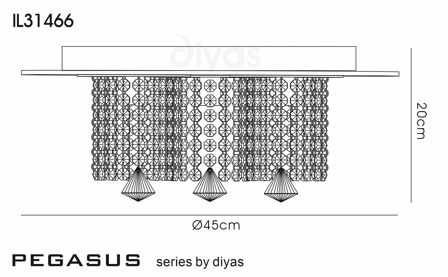 Pegasus Ceiling 3 Light G9 Polished Mirror With Crystal