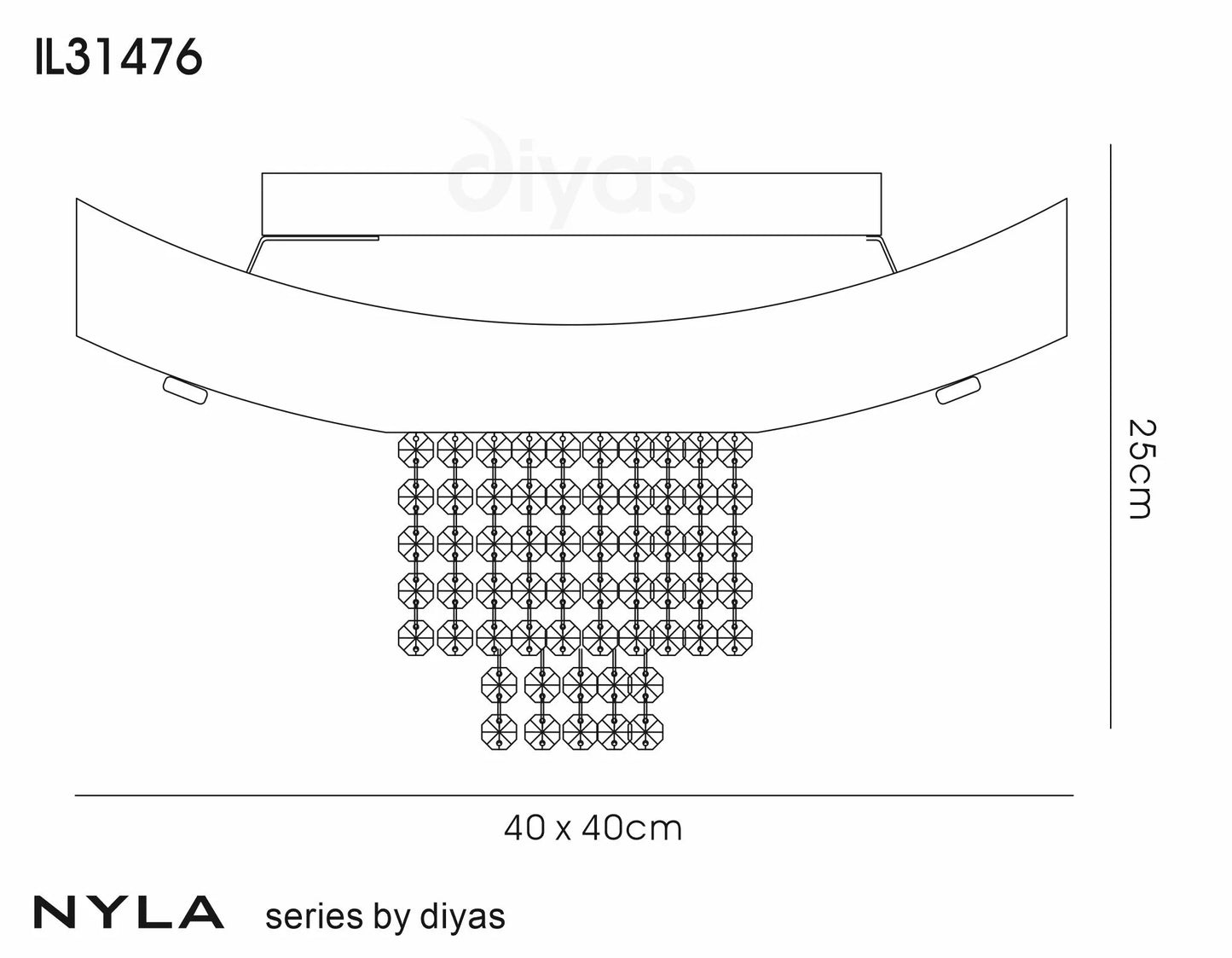 Nyla Square Ceiling 5 Light E14 Polished Chrome/Glass/Crystal