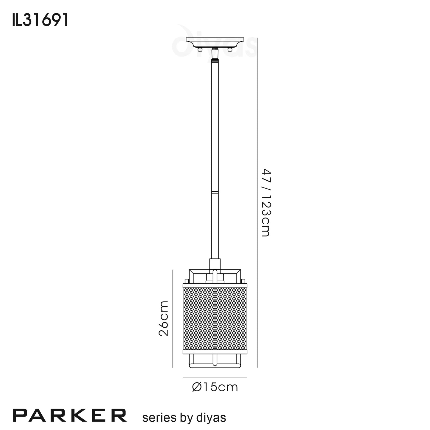 Parker Pendant 1 Light E27 Weathered Zinc/Brushed Nickel