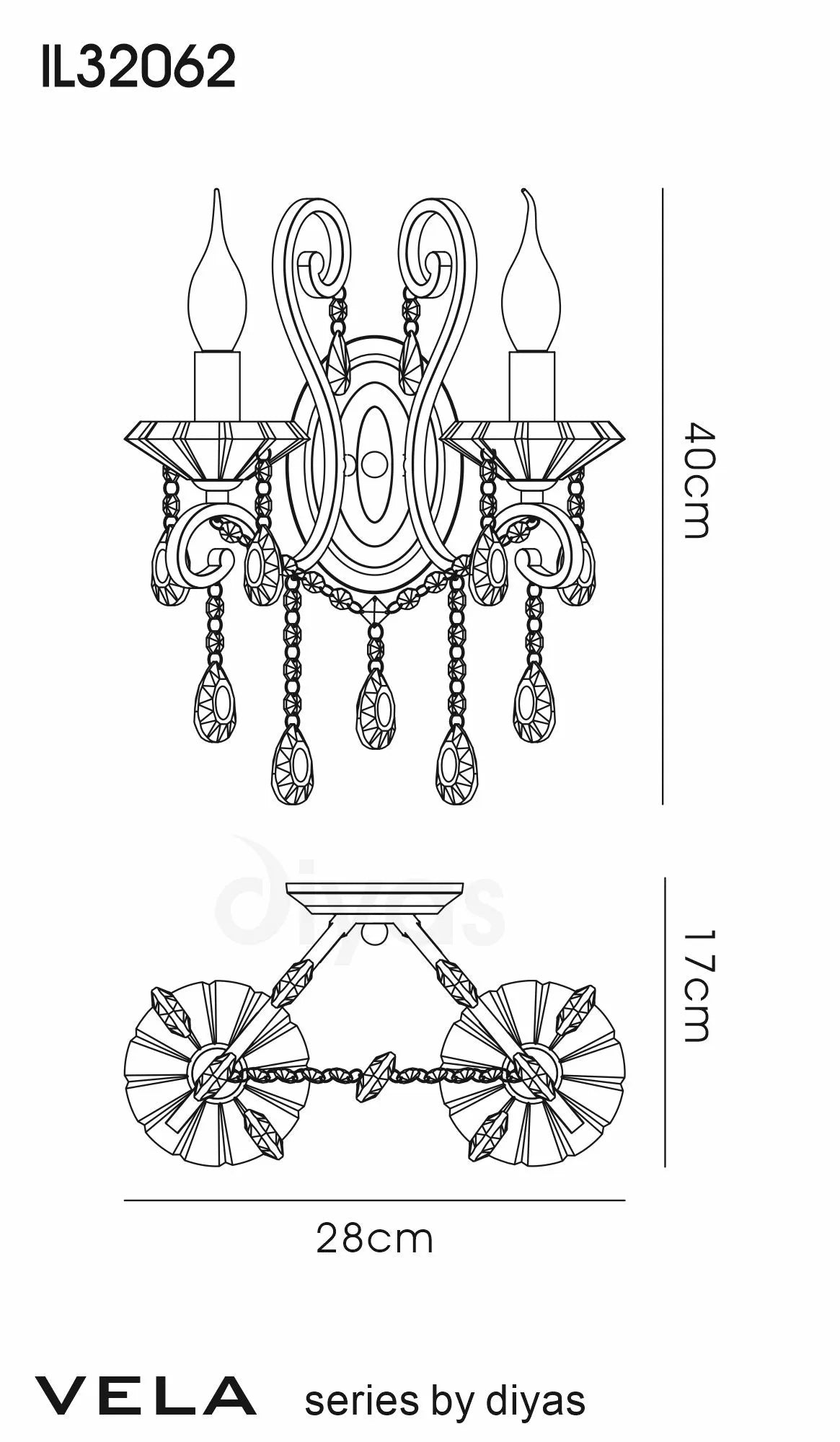 Vela Wall Lamp Switched 2 Light E14 Polished Crystal