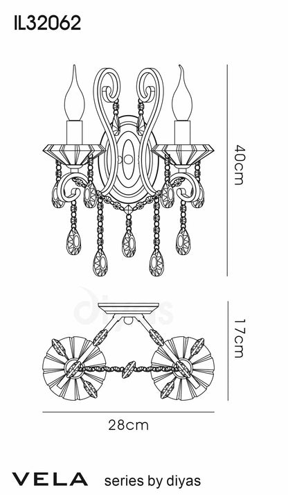 Vela Wall Lamp Switched 2 Light E14 Polished Crystal