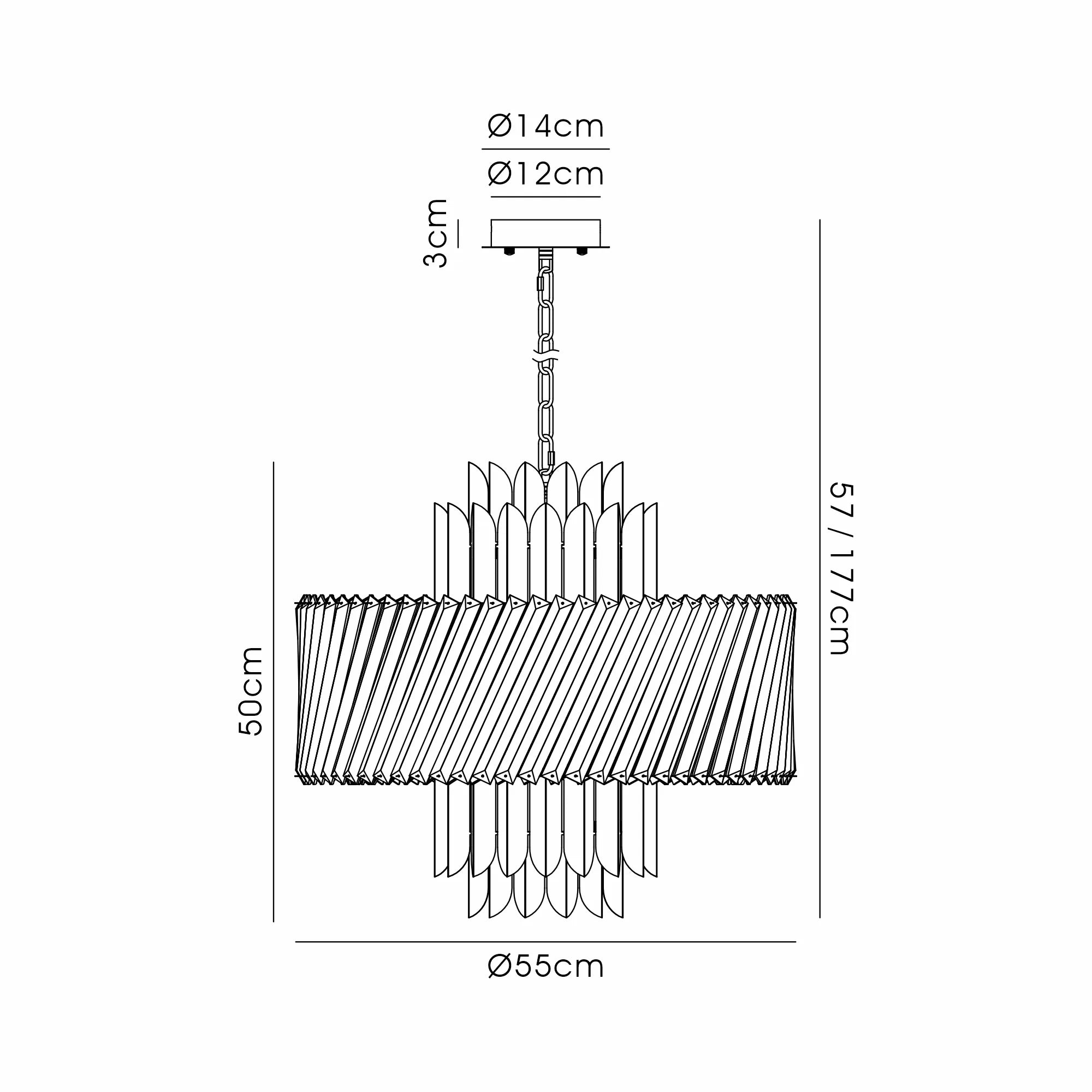Lola 55cm Chandelier Art Deco Style Pendant, 9 x E14