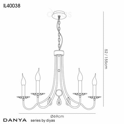 Danya Chandelier Pendant,  8 Light E14, Polished Chrome/Crystal (Diyas IL40038)