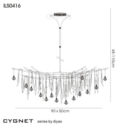 Cygnet 11 Light Oval Pendant with Crystal and Glass Droplets