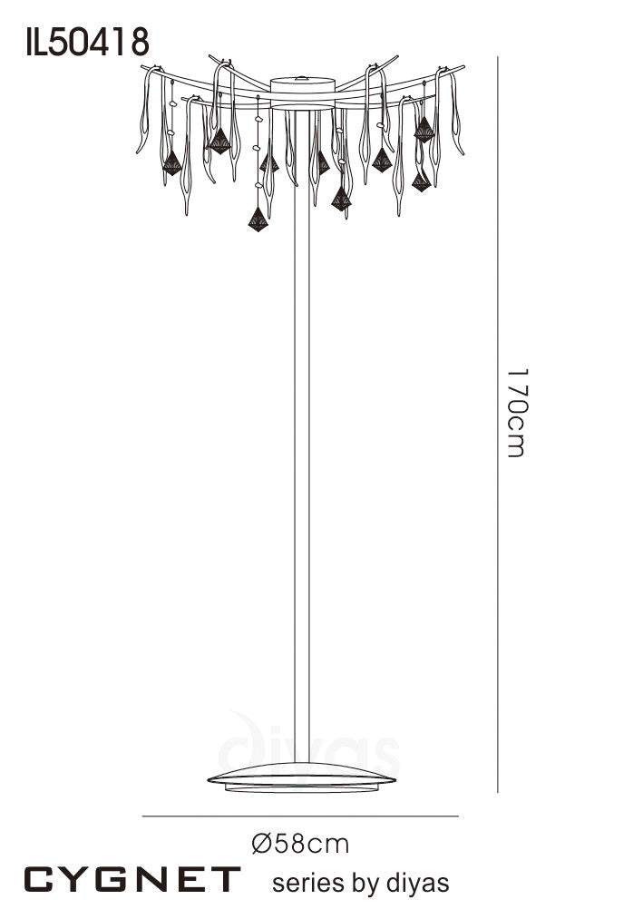 Cygnet 6 Light Crystal and Glass Droplet Design Floor Lamp