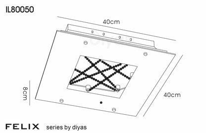 Felix Square Ceiling Flush Light,  16W LED, 3600K, Polished Chrome/Crystal (DIYAS IL80050)