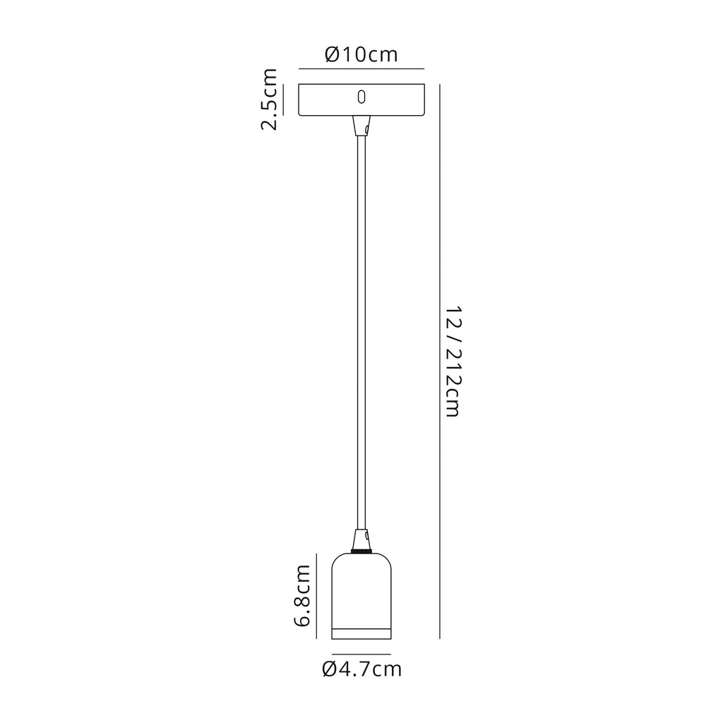 Luminosity Single Modern Pendant with 2m Braided Cable and Deep Shade Ring for Thick Glass