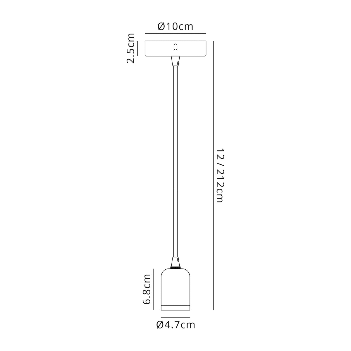Luminosity Single Modern Pendant with 2m Braided Cable and Deep Shade Ring for Thick Glass