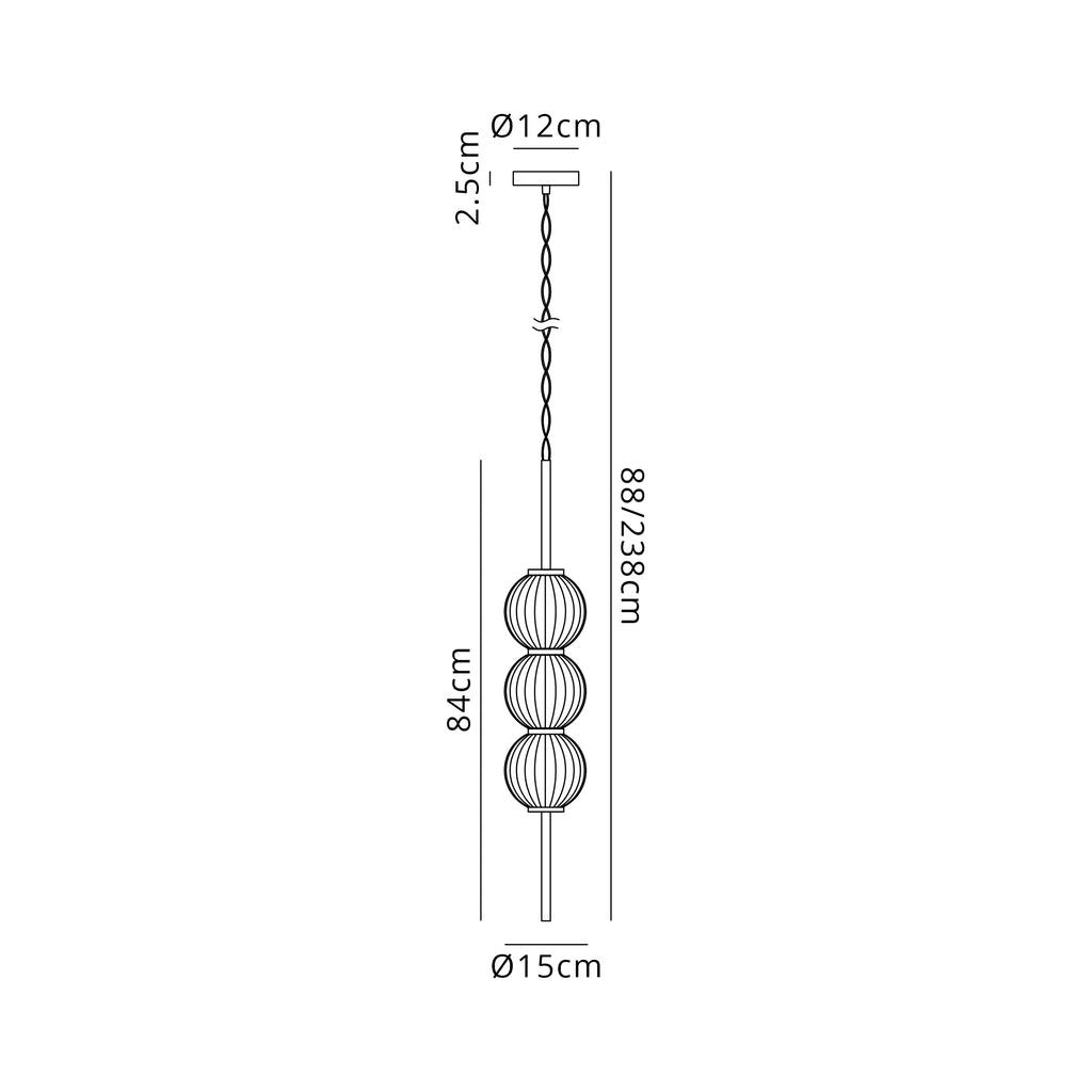 Lustre Segmented Glass Globe Vertical Pendant In An Antique Brass Framework, Single Colour,  3 x G9