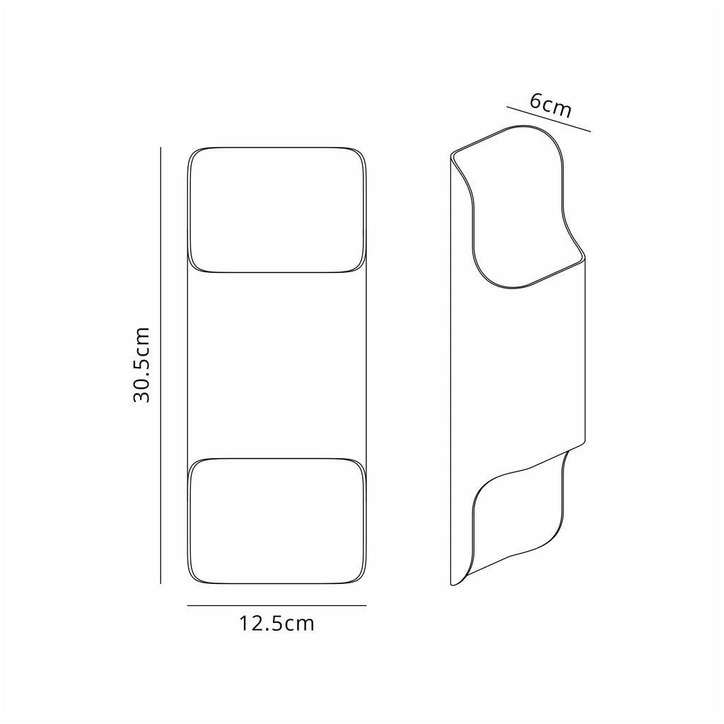 Zane Wall Lamp With 125 x 305mm Even Open Curve Shade, 2 x 6.5W LED, 3000K, 900lm, IP65