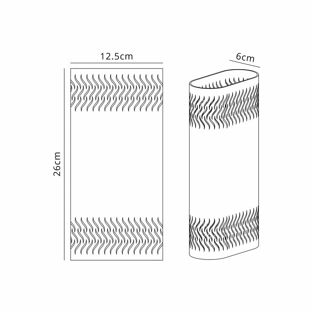 Zane Wall Lamp With 125 x 260mm Mesh Waves Pattern Shade, 2 x 6.5W LED, 3000K, 900lm, IP65