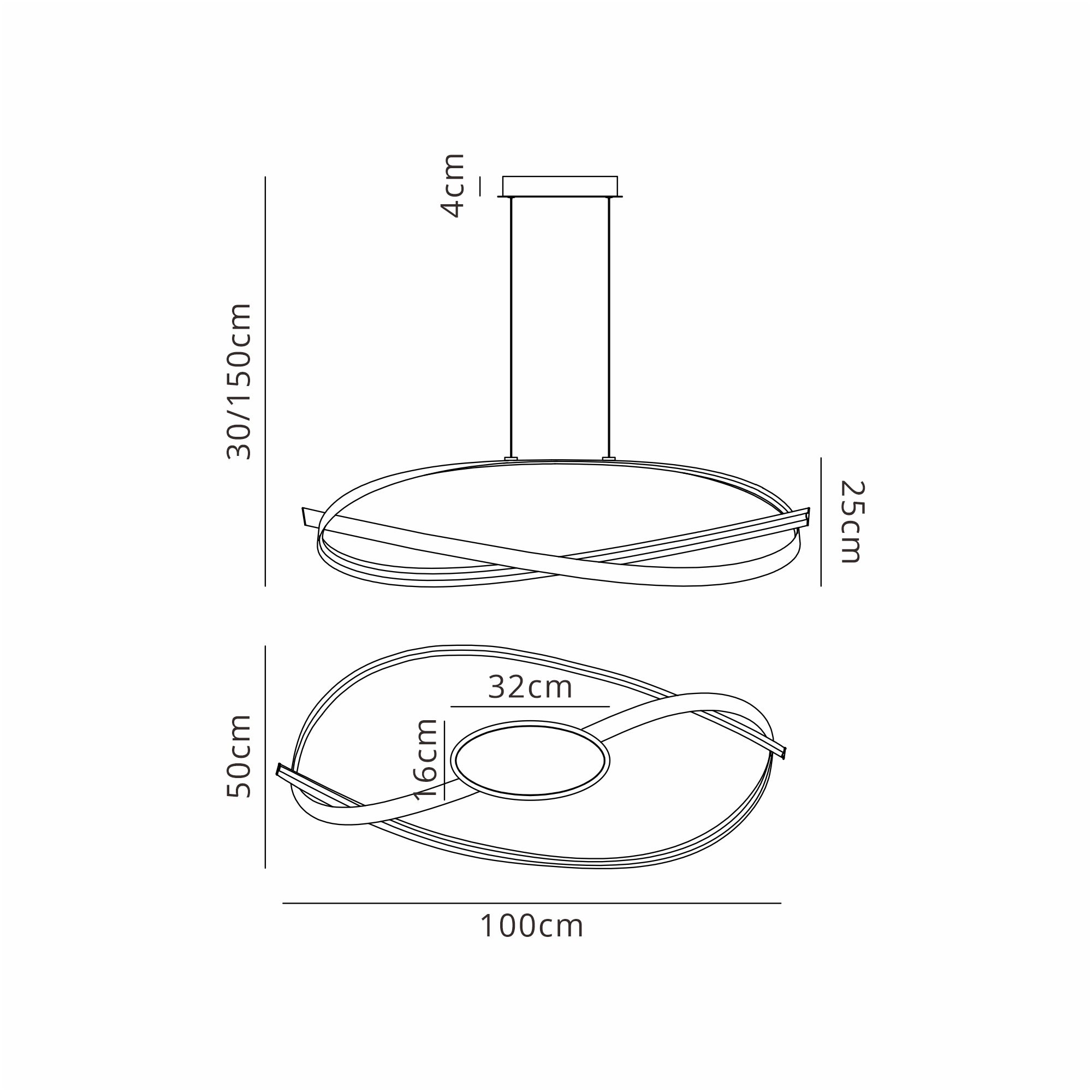 Knot Loop Pendant, 1 x 3W LED, Triac Dimmable, 3000K, 2400lm
