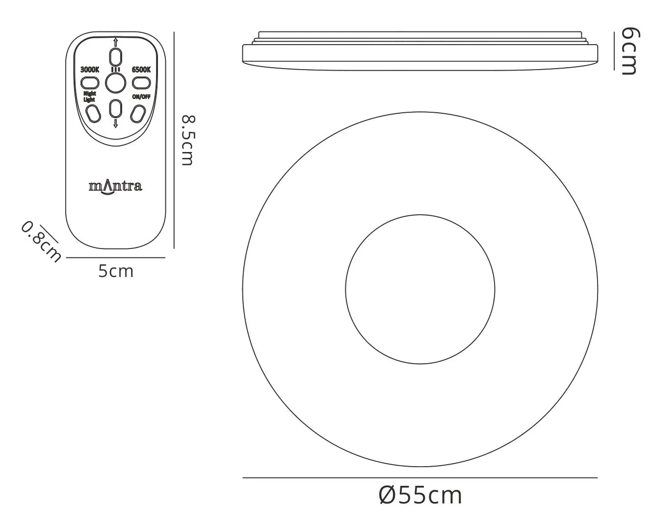 Reef 55cm 60W Tuneable White 3000K-6500K, 4200lm, Dimmable Flush Fitting With Remote Control