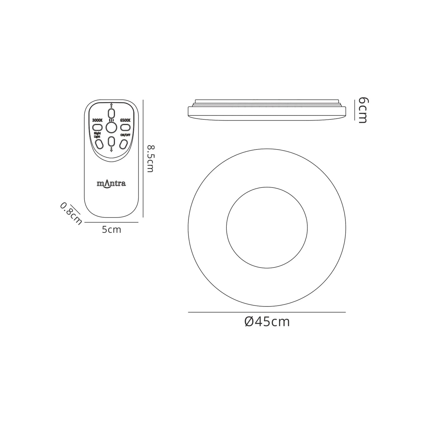 Reef Ceiling 45cm Round 48W LED 3000K-6500K Tuneable, 3500lm, Remote Control Chrome / White