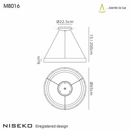 Niseko II Ring Pendant 65cm 50W LED, 2700K-5000K Tuneable, 3760lm, Remote Control & APP,