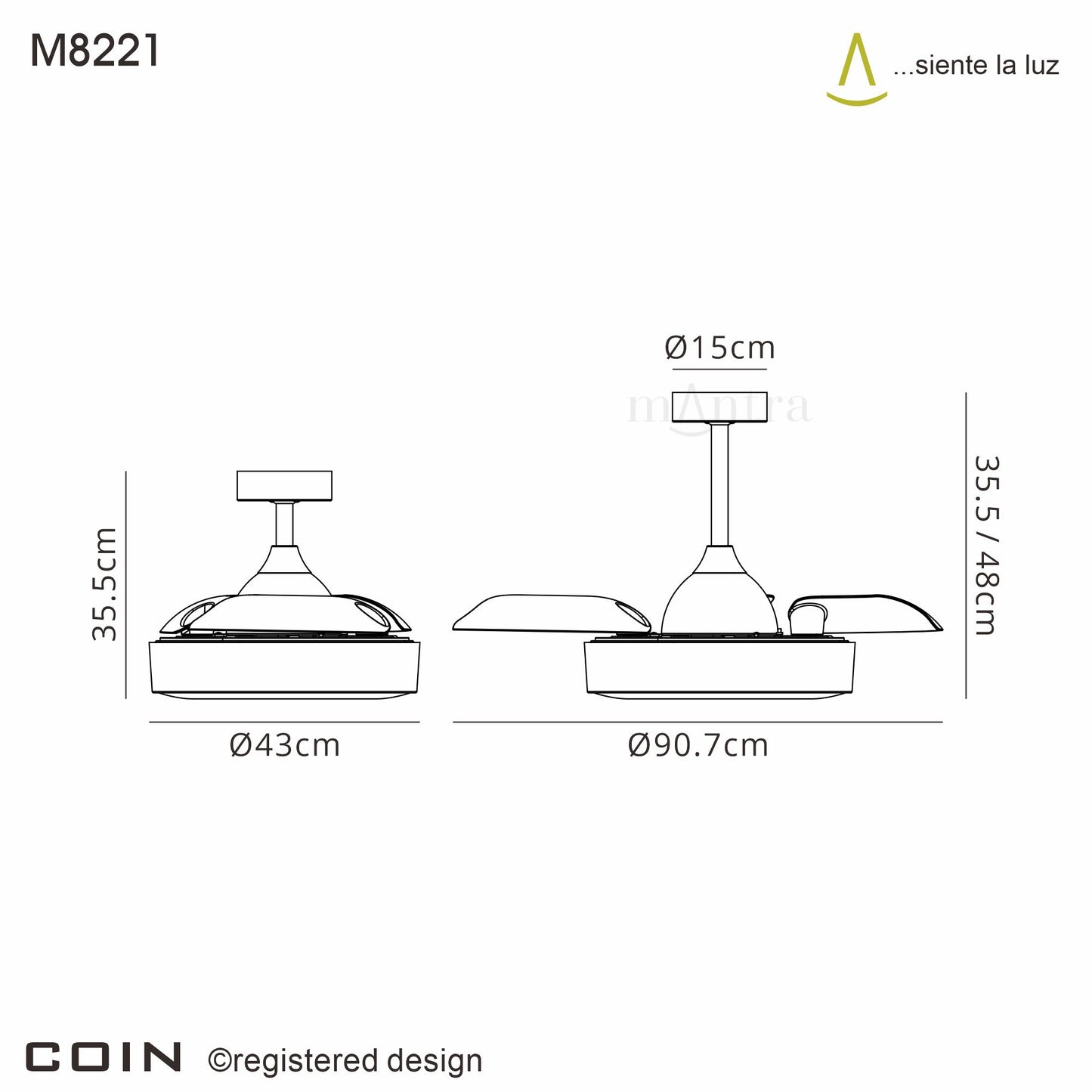 Coin Mini LED Dimmable Ceiling Light With Built-In Fan - Remote Control