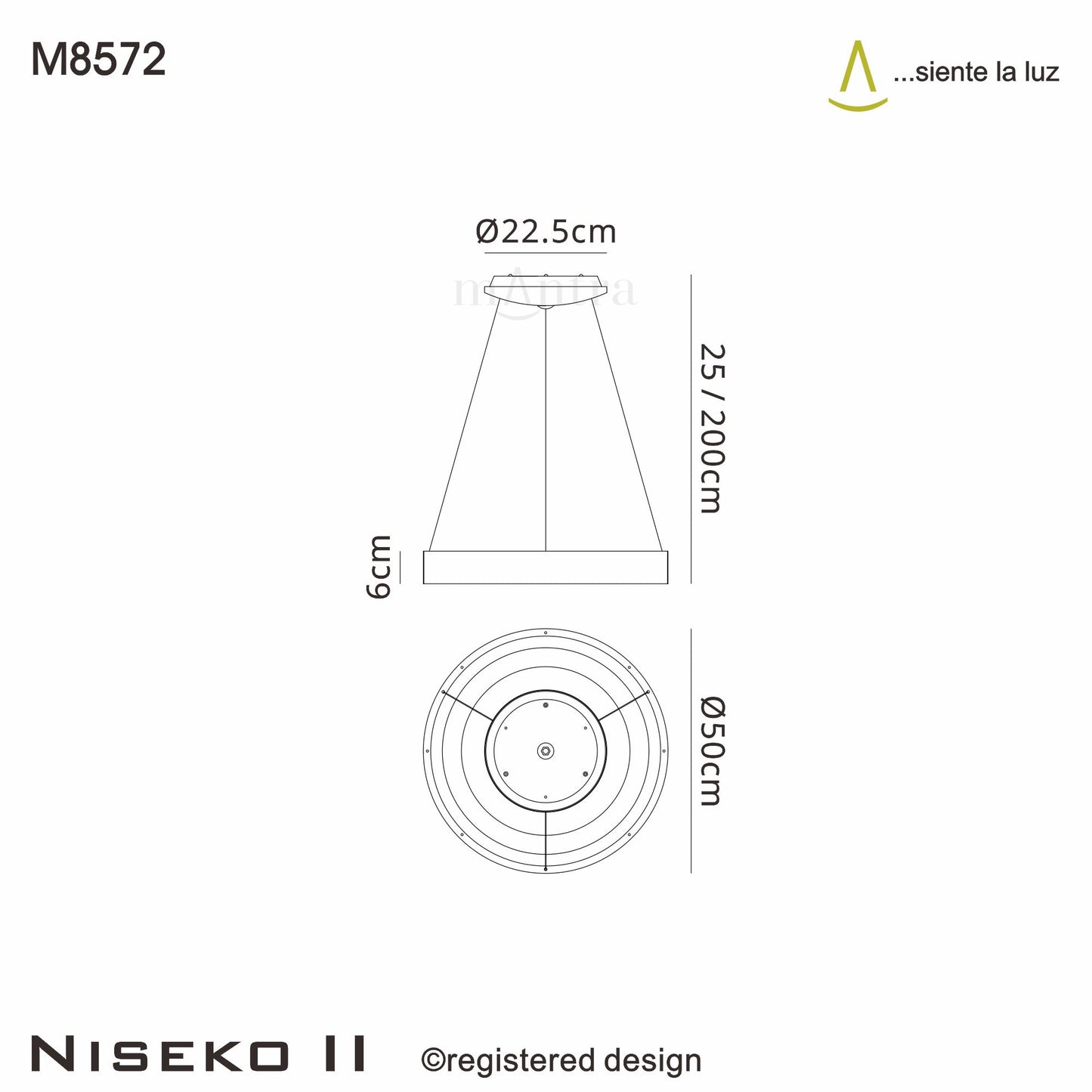 Niseko II Ring Pendant 50cm 40W LED, 2700K-5000K Tuneable, 2950lm, Remote Control & APP