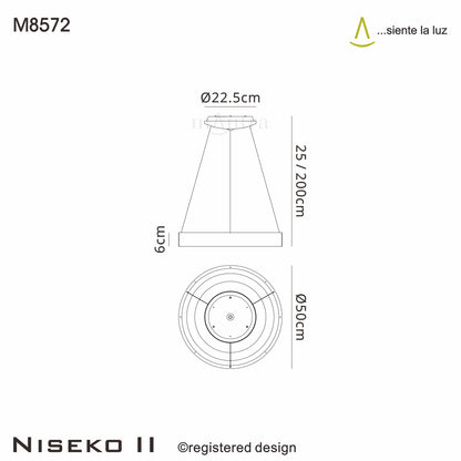 Niseko II Ring Pendant 50cm 40W LED, 2700K-5000K Tuneable, 2950lm, Remote Control & APP