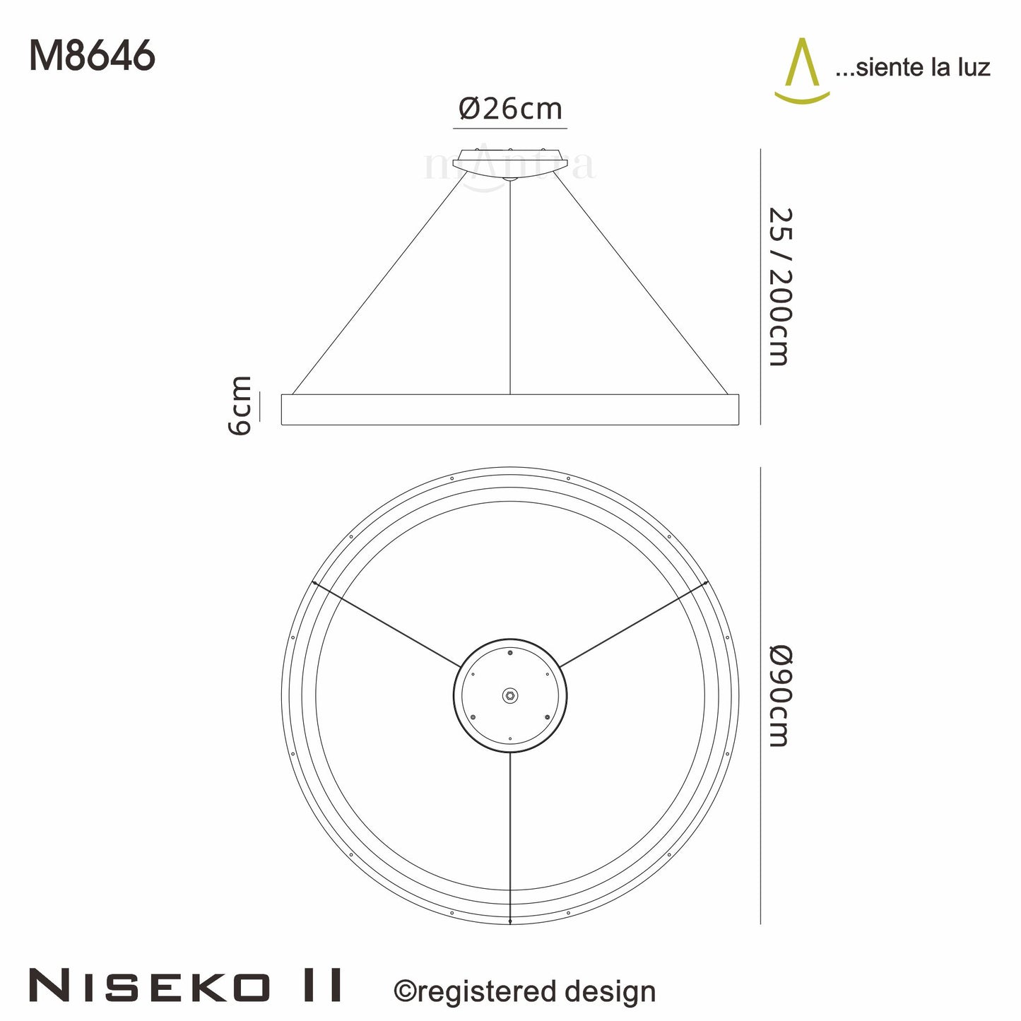 Niseko II Ring Pendant 90cm 66W LED, 2700K-5000K Tuneable, 5440lm, Remote Control