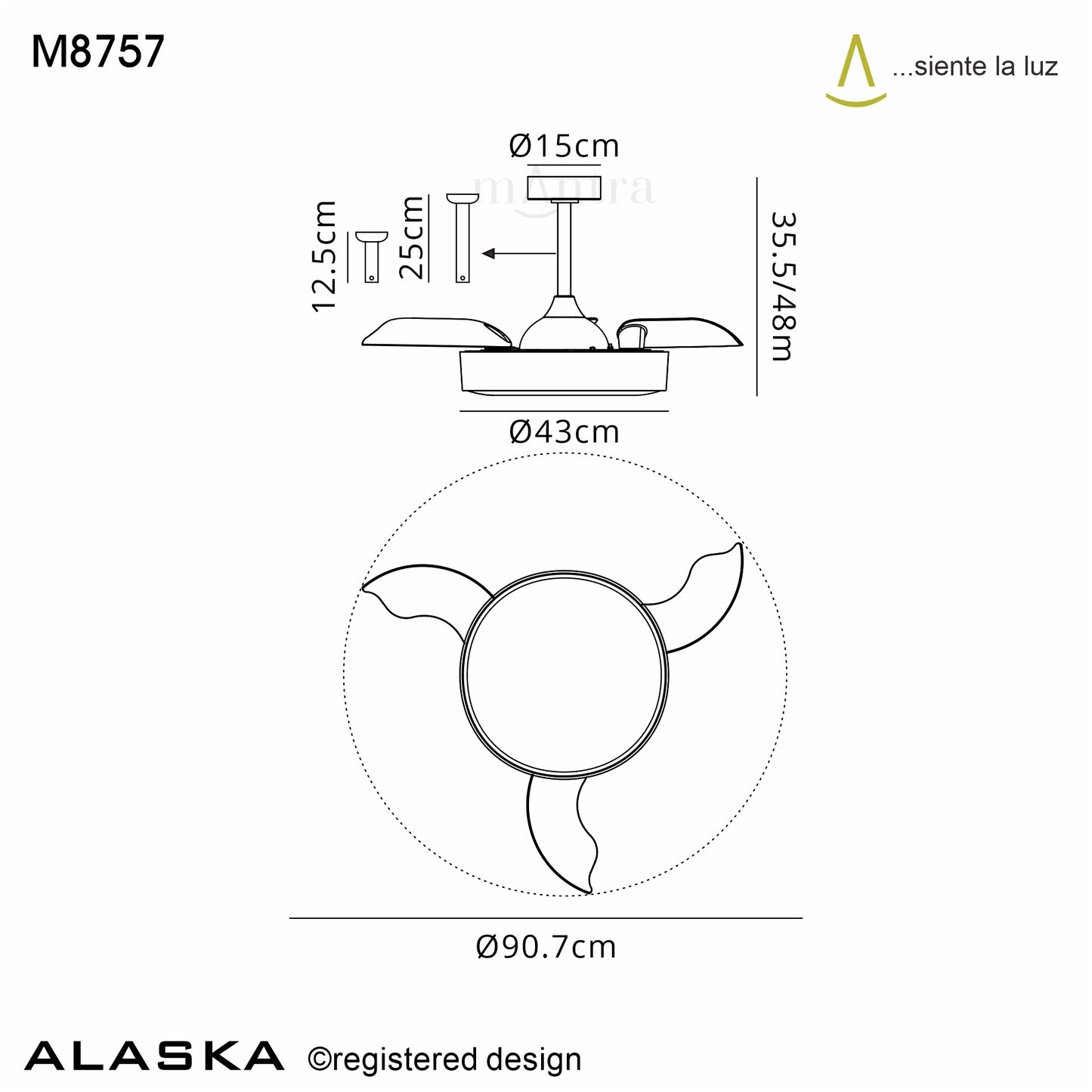 Alaska 45W LED Dimmable Ceiling Light With Built-In 25W DC Fan, 2700-5000K Remote & APP Control, 2500lm