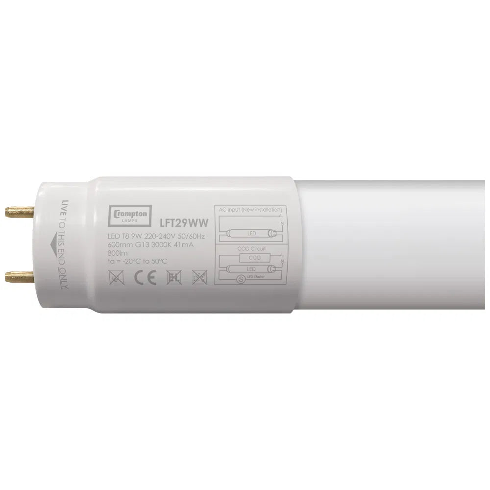 Crompton T8 LED Tubes - Direct Replacement for Fluorescent