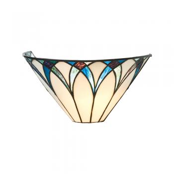 Allenton Tiffany Glass Semi Flush Wall Light in Ivory and Blues with Bronze Trim. 1x ES GLS Bulbs   (Oaks OT 8413 WB)