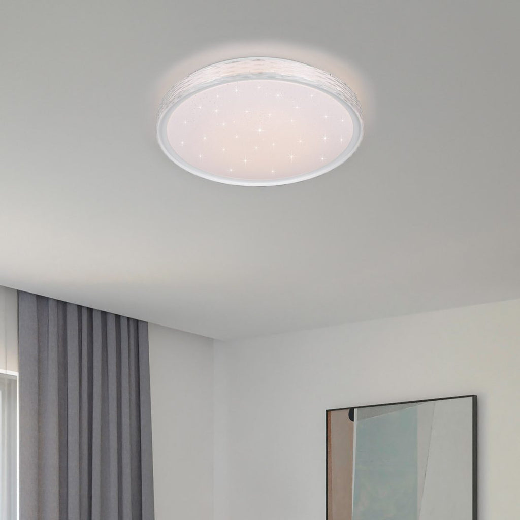 Varda Dimmable Sparkle Flush Ceiling Light with Crystal Effect Edge - Remote Control and Timer Function