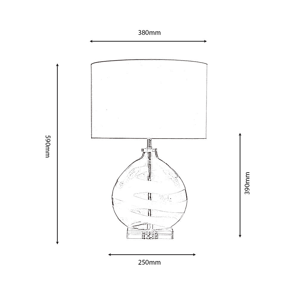 Edmunton Artisan Clear Glass Table Lamp Complete With Shade, 1x E27