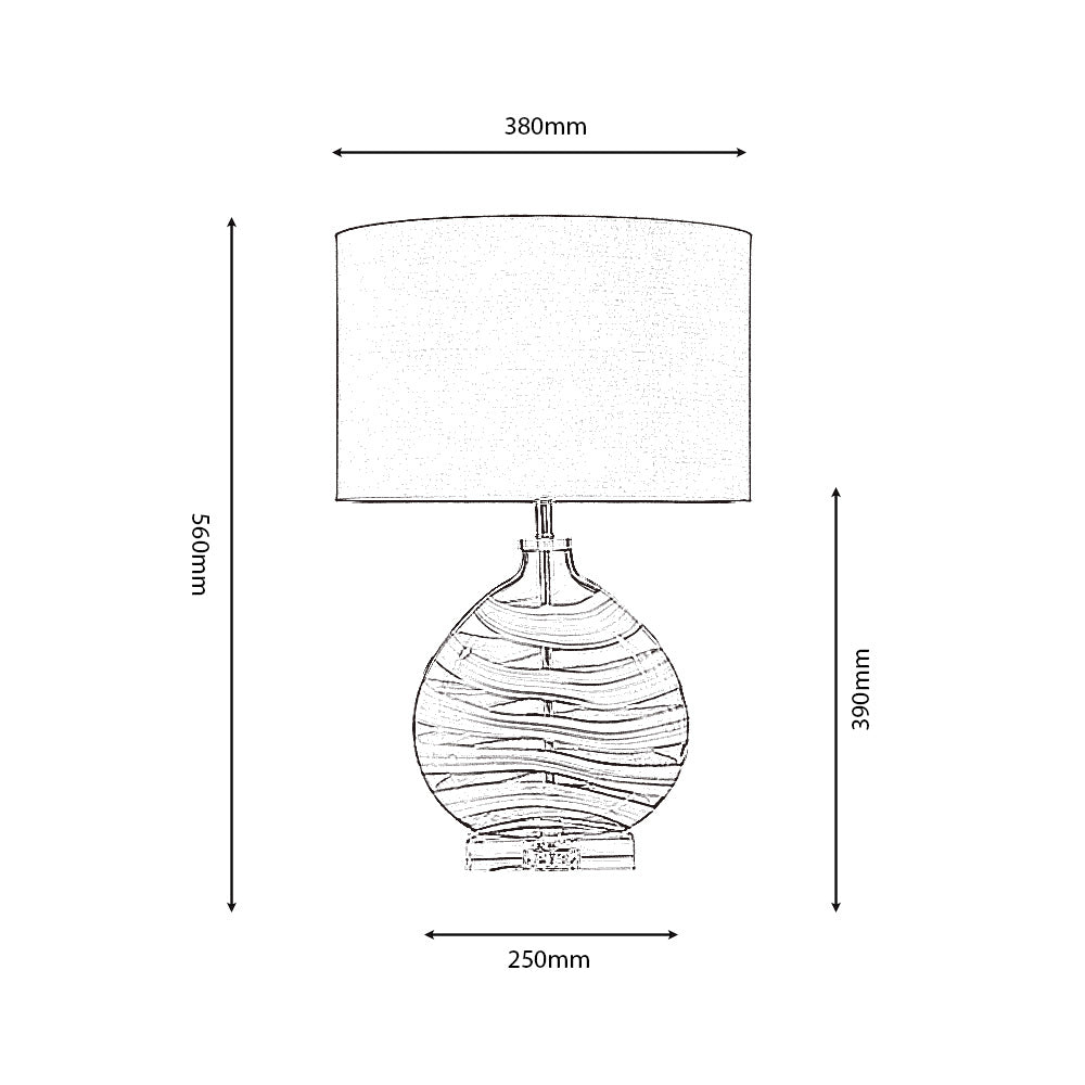 Edmunton Artisan Grey Glass Table Lamp Complete With Shade, 1x E27